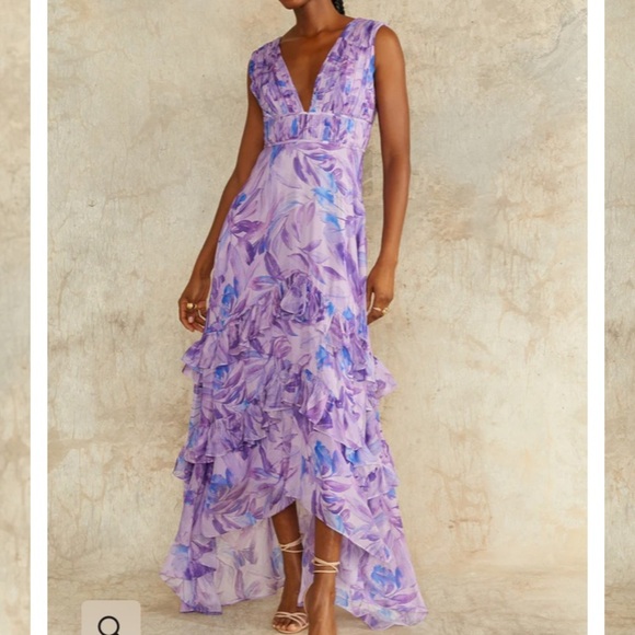 AMUR Women’s Senora High Low Maxi Sleeveless Gown Lavender Palms Dress New 14 - Picture 1 of 16